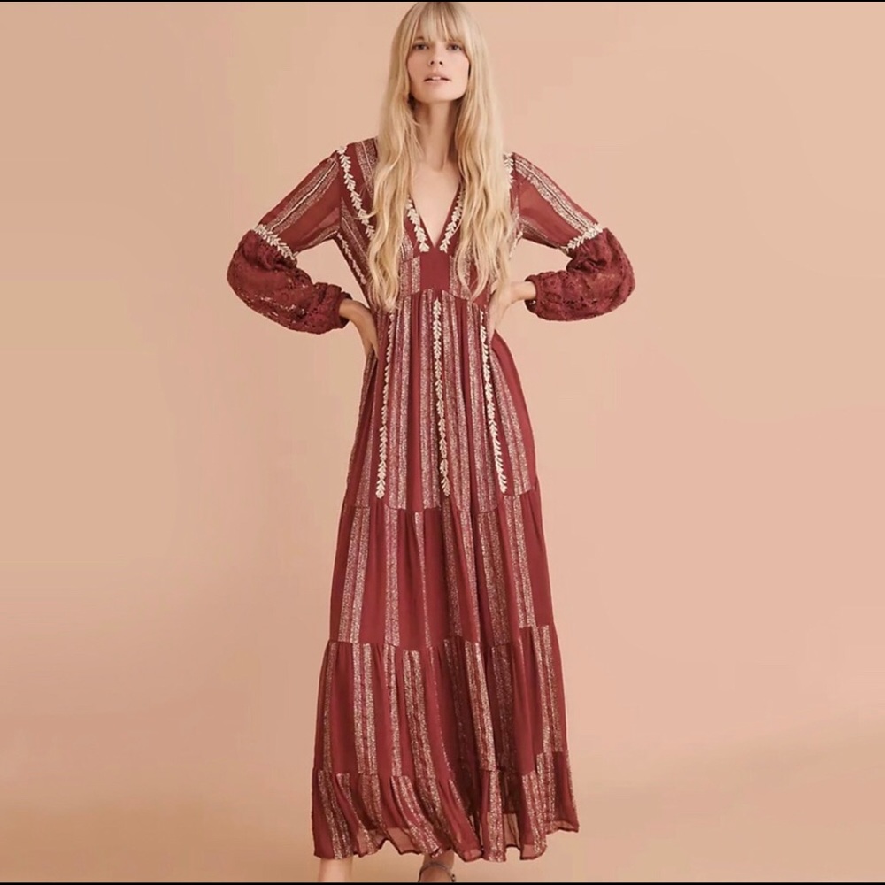 Anthropologie Blaise Embroidered Maxi